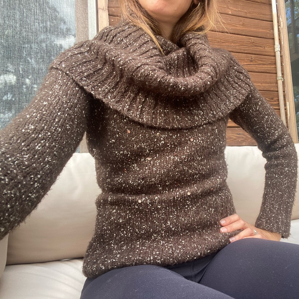 Mexx Sweater Brown Size Medium Cowl Neck Cozy Warm